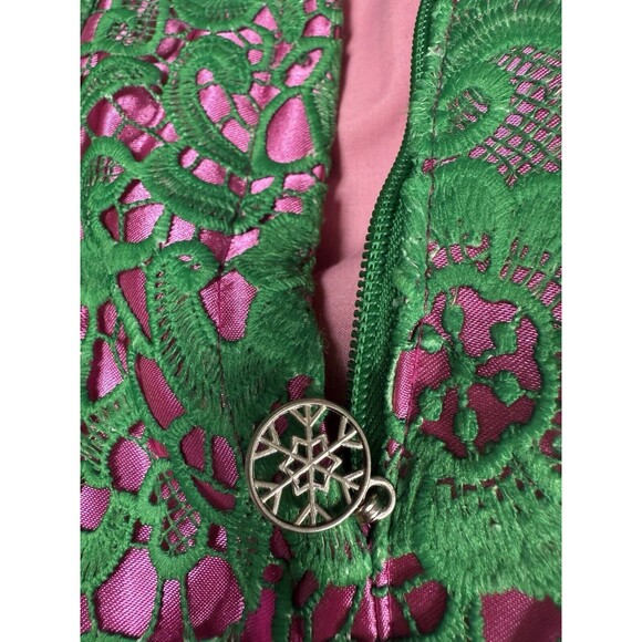 Handmade macramé floral bright green satin lace midi dress S whimsical fairy - Picture 7 of 13